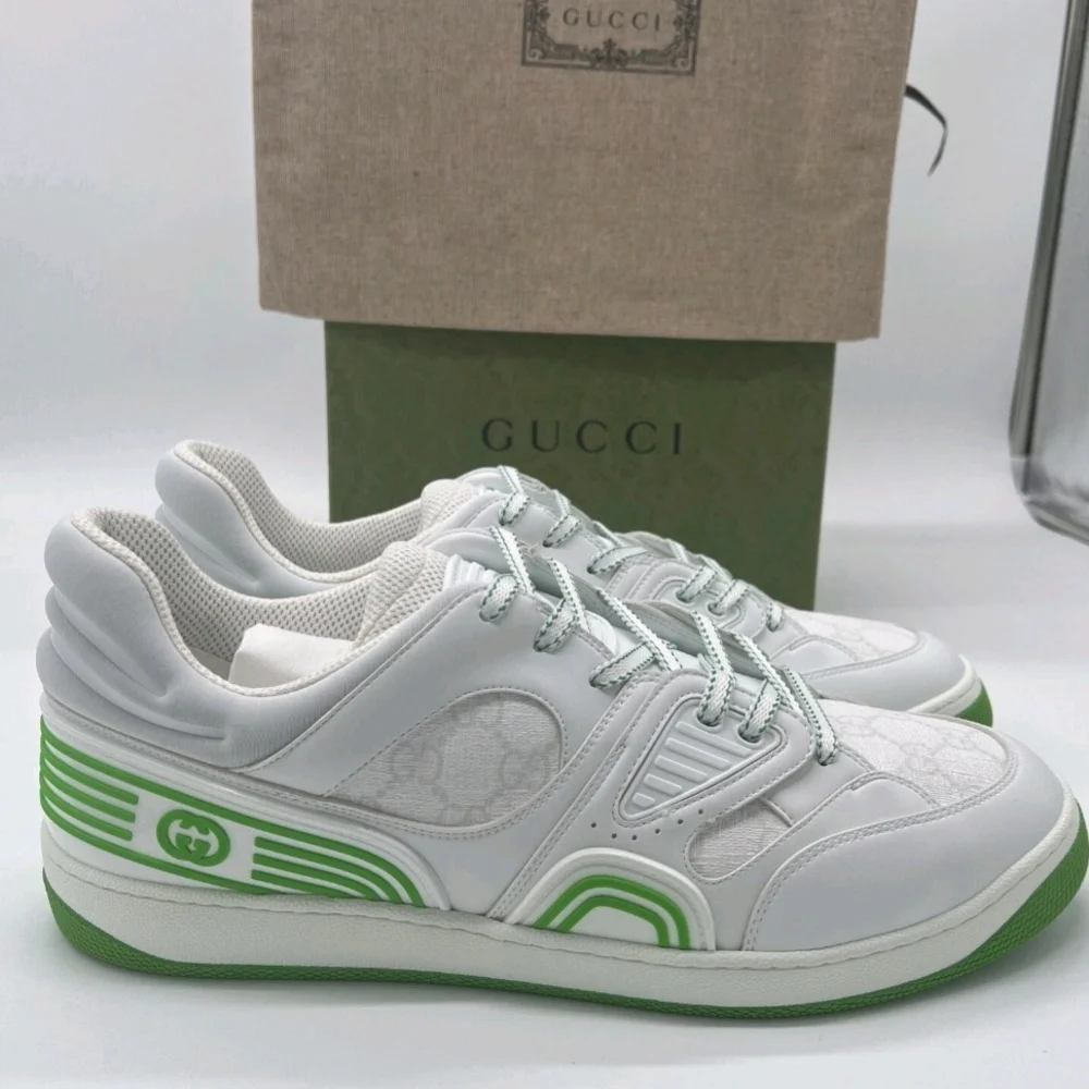Gucci  Demetra GG Supreme Basket Low Top Sneakers Great White Green US Size 10 - Picture 3 of 8